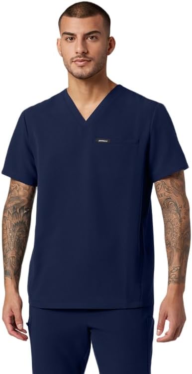 JAANUU Platt Men's 3-Pocket Classic V-Neck Scrub Top – UltraLAST Fabric, 4-Way Stretch, Fade Resistant Medical Uniform -