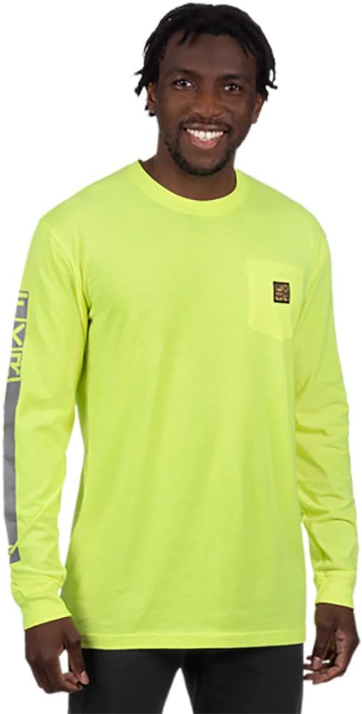FXR Mens Work Pocket Premium Longsleeve T-Shirt Tee Soft Woven Logos HiVis - Small - As Pictured
