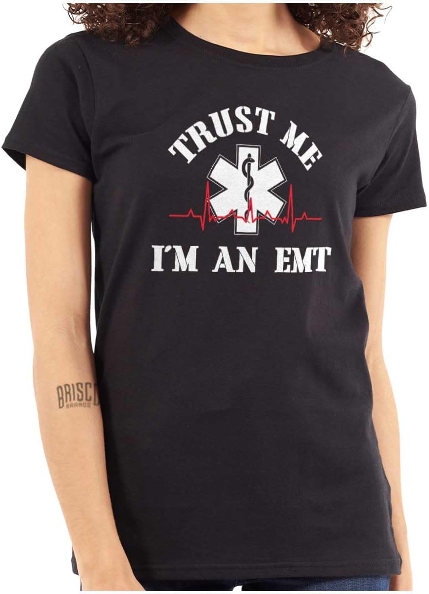 Trust Me an EMT Emergency Medical Tech Womens Slim Fit Graphic Tee - Black