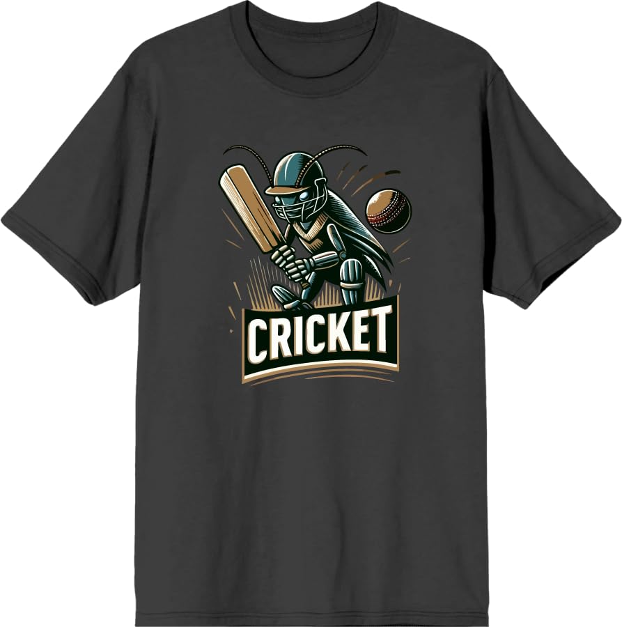 Bioworld Cricket Sport Batsman Adult Black Crew Neck Short Sleeve Tee-XL - As Pictured