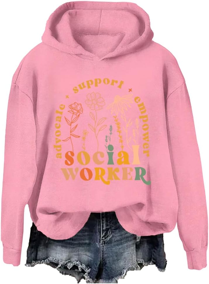 Social Worker Sweatshirt School Social Worker Sweatshirt Long Sleeve Pullover Hoodie - Pink-1