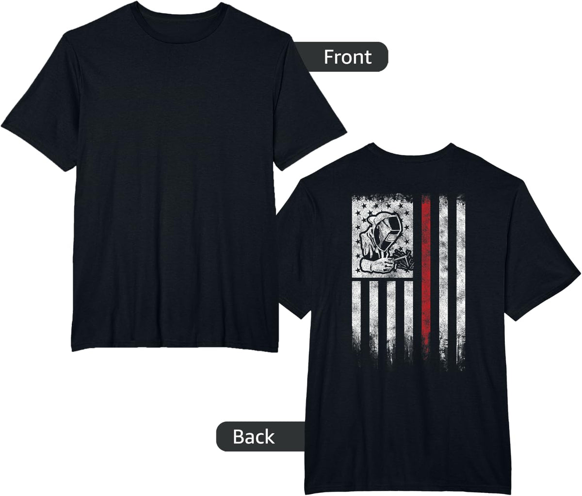 Welder Vintage USA American Flag Patriotic Welding T-Shirt - Black