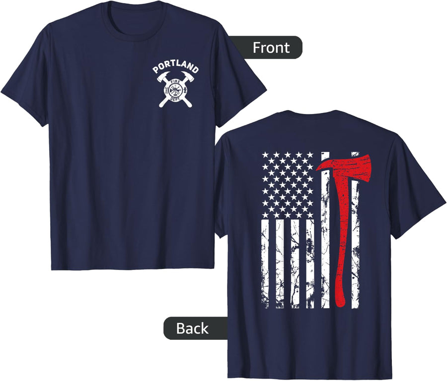 City Of Portland Fire Department Oregon Firefighter T-Shirt - Navy Blue