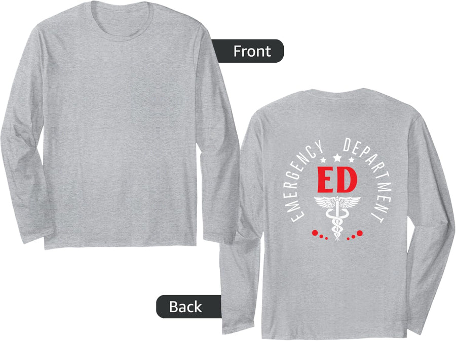 Funny Emergency Department Emergency Room Nurse ED Back Of Long Sleeve T-Shirt - Adult Unisex Heather Grey