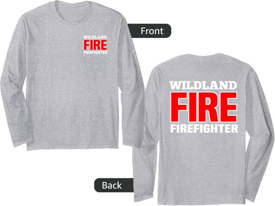Wildland Fire Rescue Department Firefighters Firemen Uniform Long Sleeve T-Shirt - Adult Unisex Heather Grey