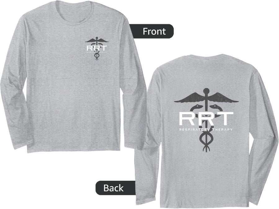 Respiratory Therapy - RRT - Front / Back - Respiratory Care Long Sleeve T-Shirt - Adult Unisex Heather Grey