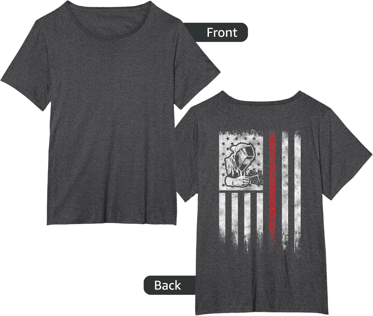 Welder Vintage USA American Flag Patriotic Welding T-Shirt - Dark Heather Grey