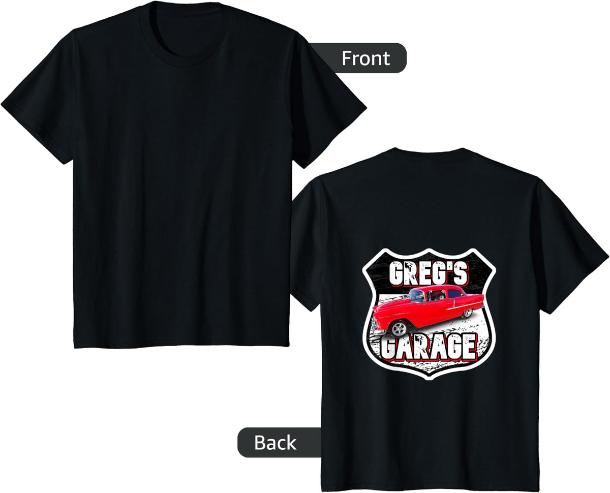 Greg's Garage Awesome Hotrod Street Rod Tee for Mechanics T-Shirt - Black
