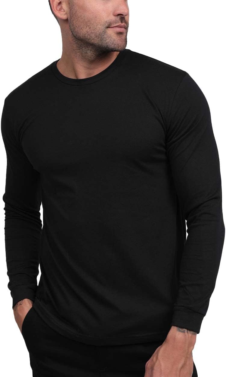 Long Sleeve Shirts for Men Soft Cotton Crew Neck Casual Tees S-3XL - 1 Non-branded - Black