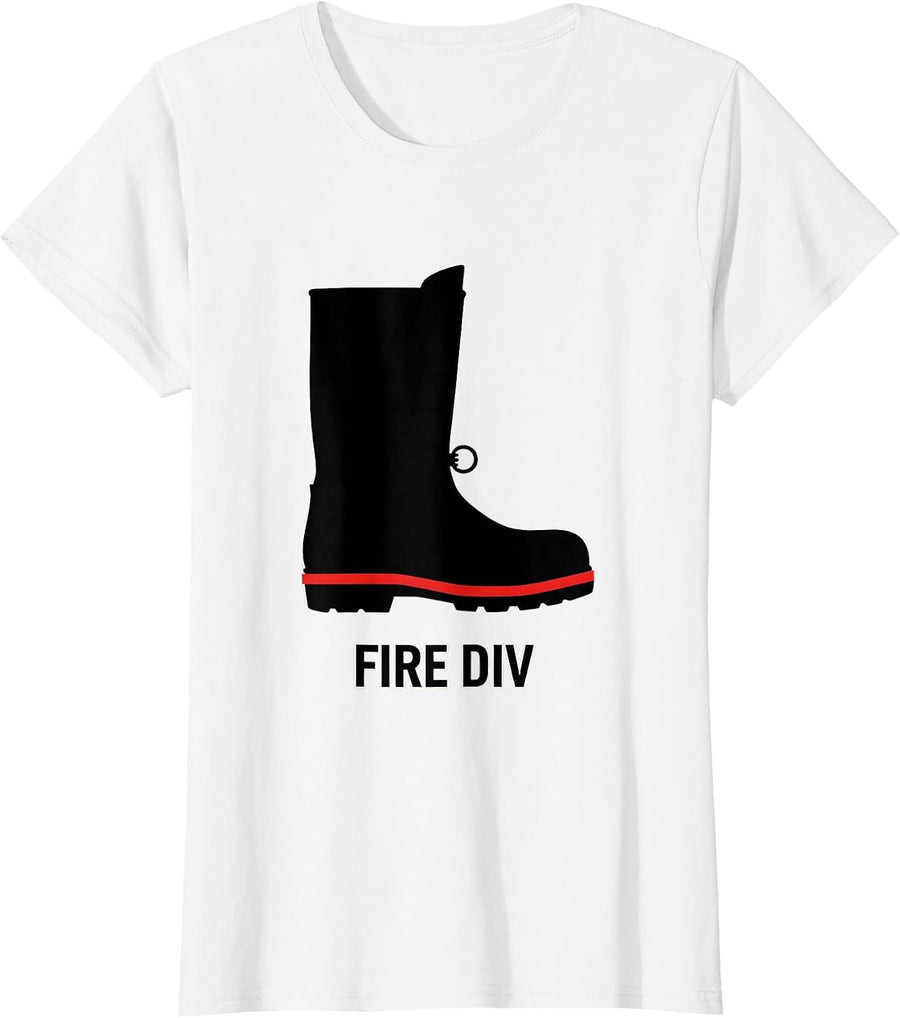 Women's FIRE DIV Minimalist Firefighter Boot Silhouette Fire T-Shirt - White