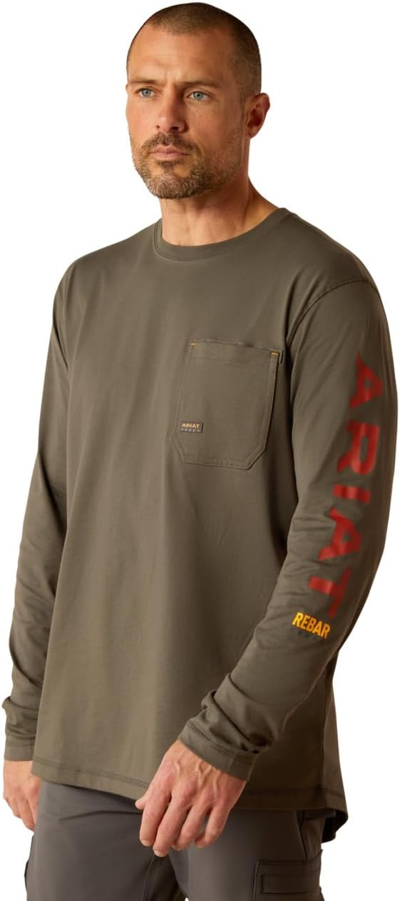 ARIAT Men's Rebar Workman Logo T-Shirt - Beluga\/Red Ochre