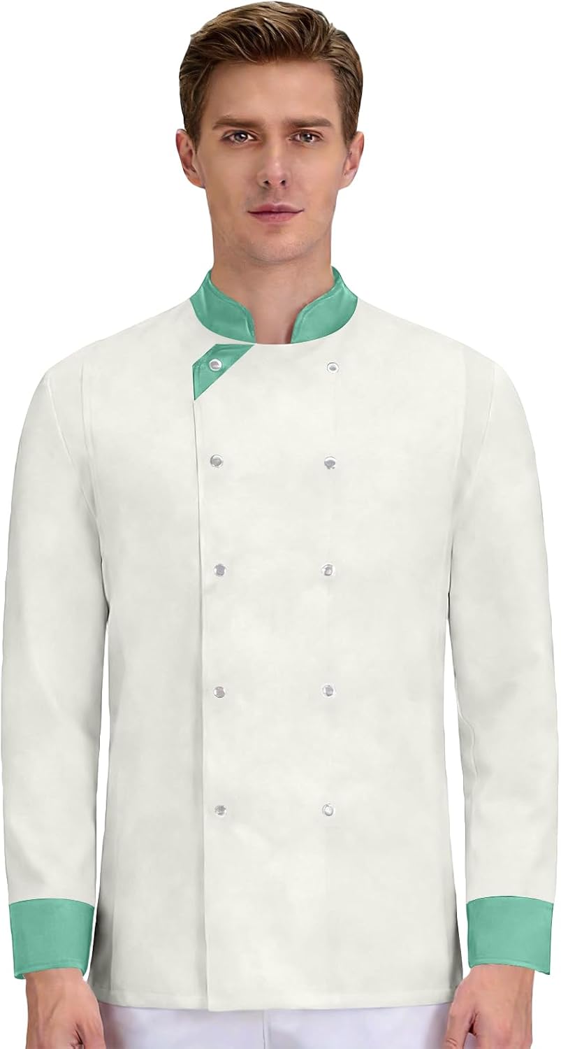 Chef Uniform Men Unisex Long Sleeve Quick Dry Button Down Chef Coat Men Hotel Uniform - A White