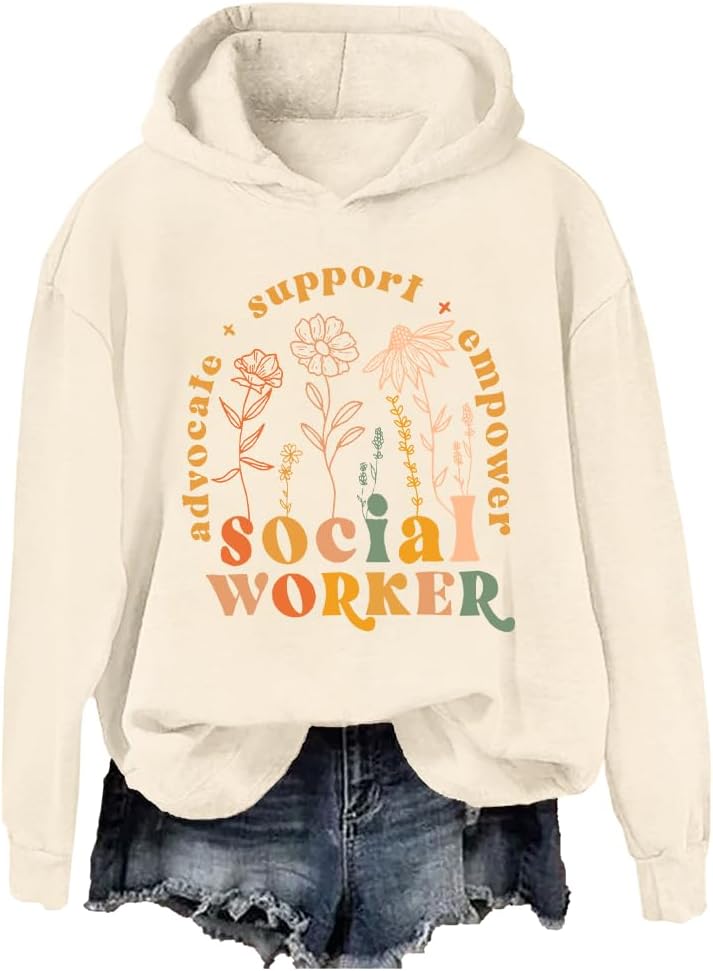 Social Worker Sweatshirt School Social Worker Sweatshirt Long Sleeve Pullover Hoodie - Creamy Yellow-1