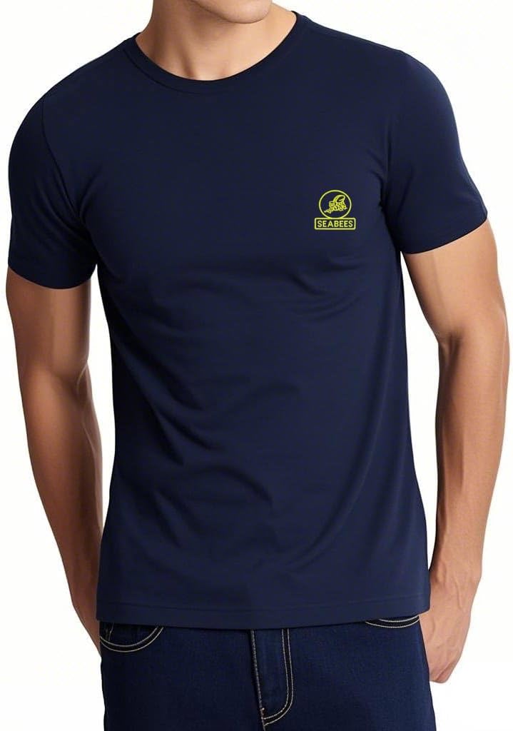 Men's Classic T Shirts Seabees Embroidered Short Sleeve Casual T-Shirts for Men - Navy