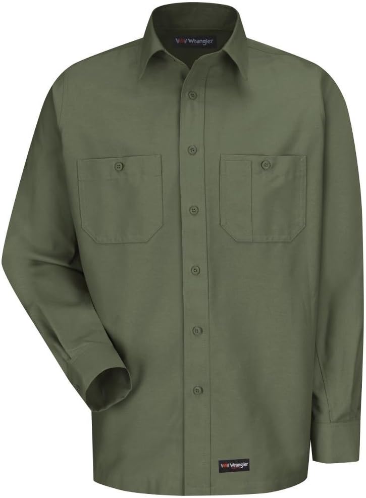 Wrangler Workwear Men's Long Sleeve Work Shirt - Olive Green