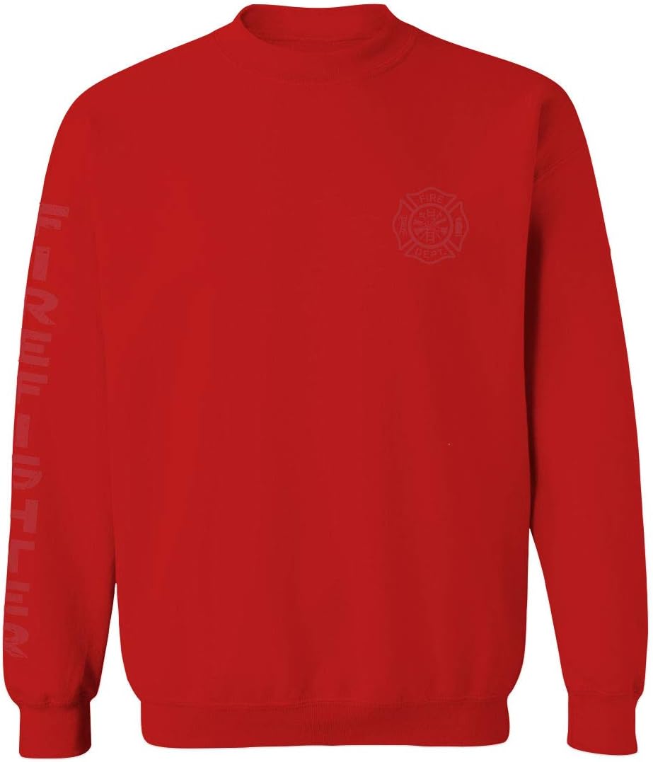 0121. America Patriotic Firefighter Support Seal Thin Red Line Fonts Fireman Men's Crewneck Sweatshirt - Red