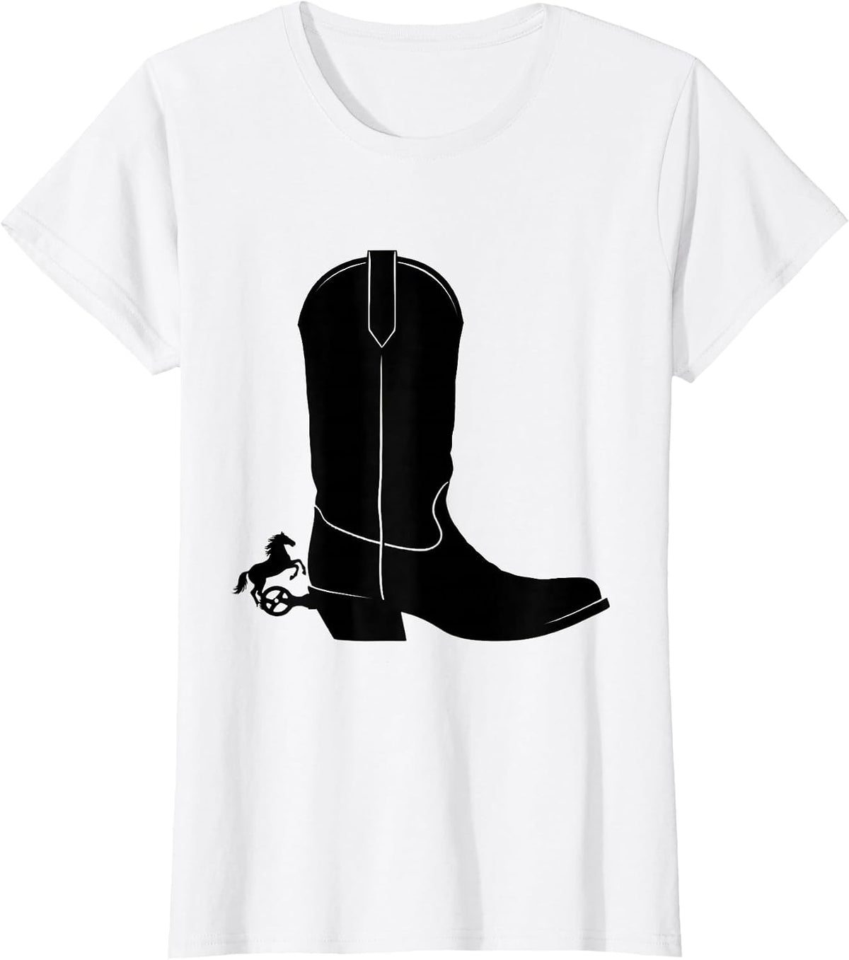 Cowboy Boot Horse Silhouette Spur Western Graphic T-Shirt - White