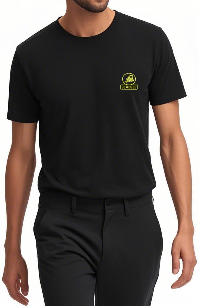 Men's Classic T Shirts Seabees Embroidered Short Sleeve Casual T-Shirts for Men - Black