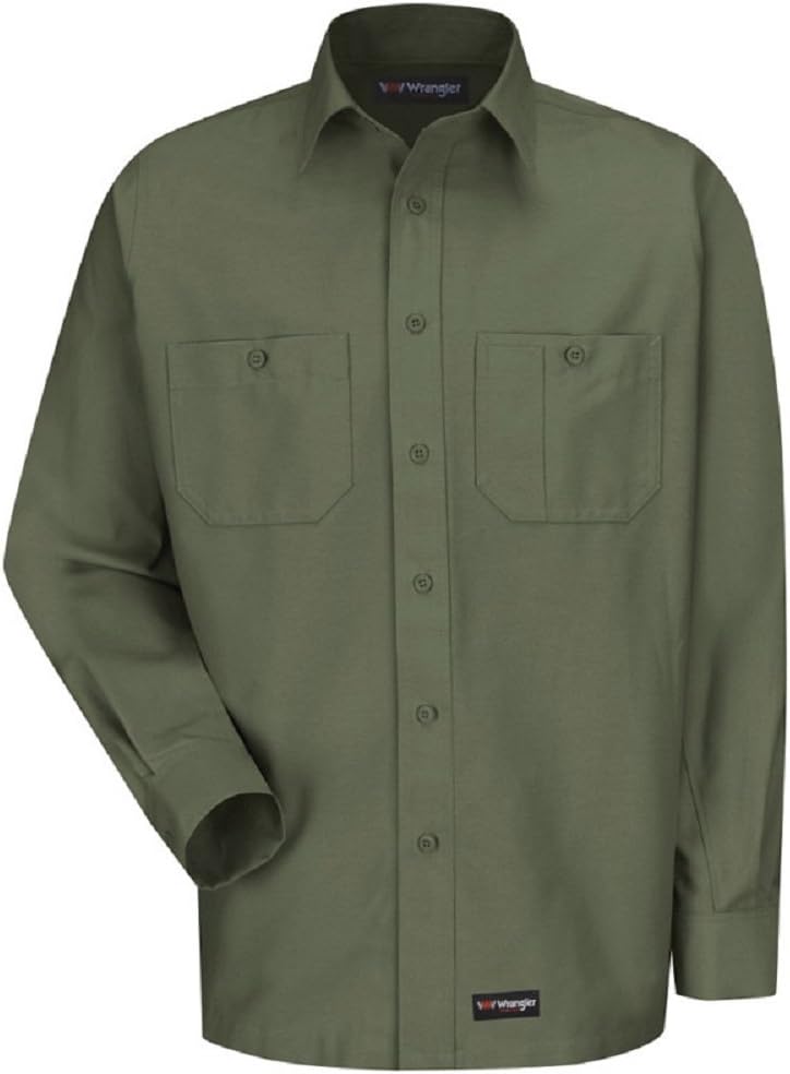 Wrangler Workwear mens Long Sleeve Work Shirt - Olive Green