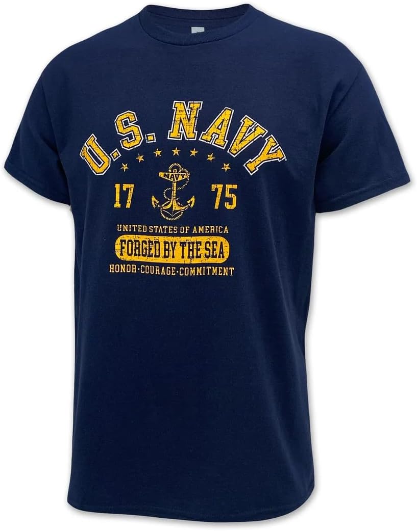 Armed Forces Gear Navy Distressed Forged by The Sea T-Shirt (Navy) - As Pictured