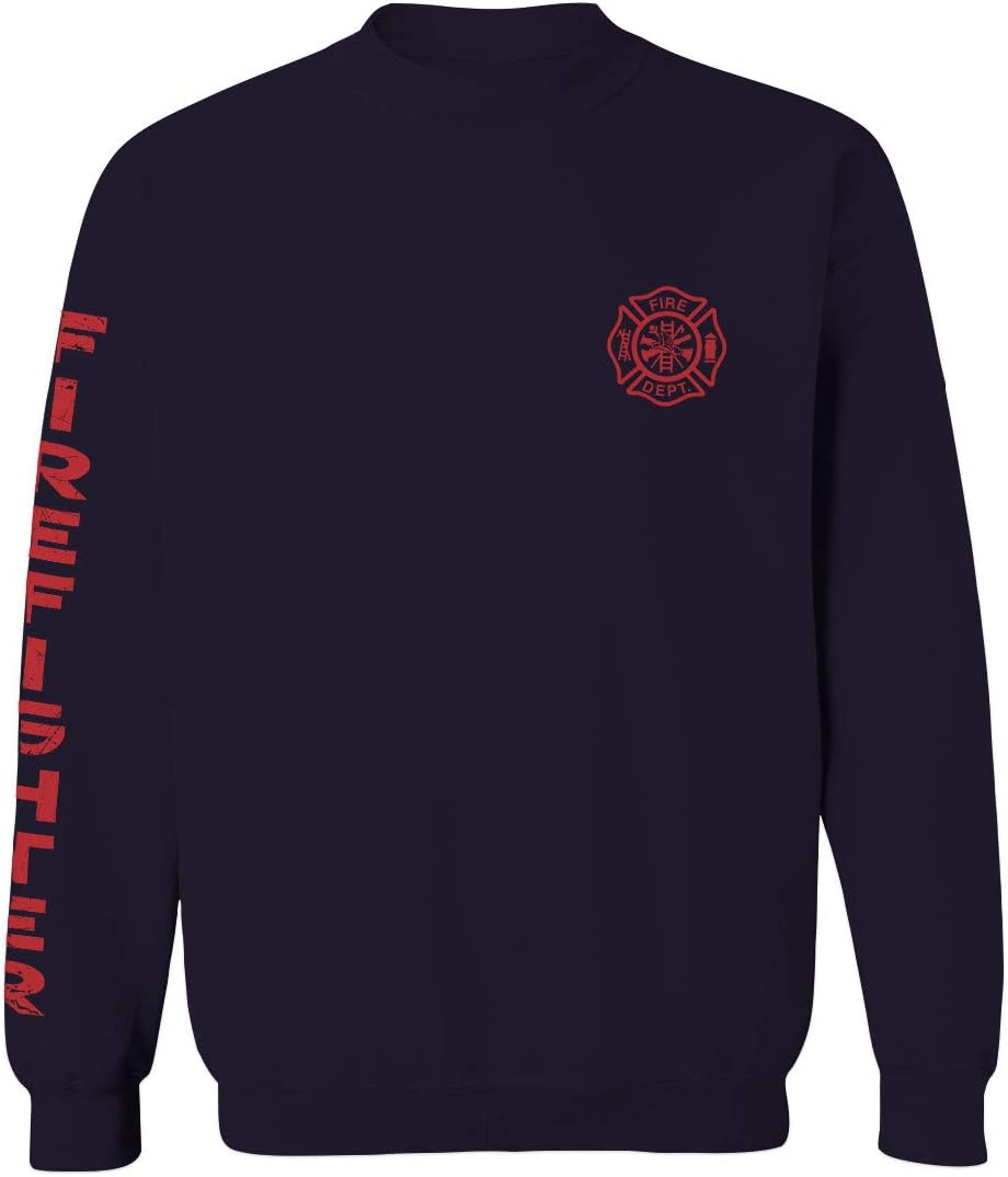 0121. America Patriotic Firefighter Support Seal Thin Red Line Fonts Fireman Men's Crewneck Sweatshirt - Navy Blue