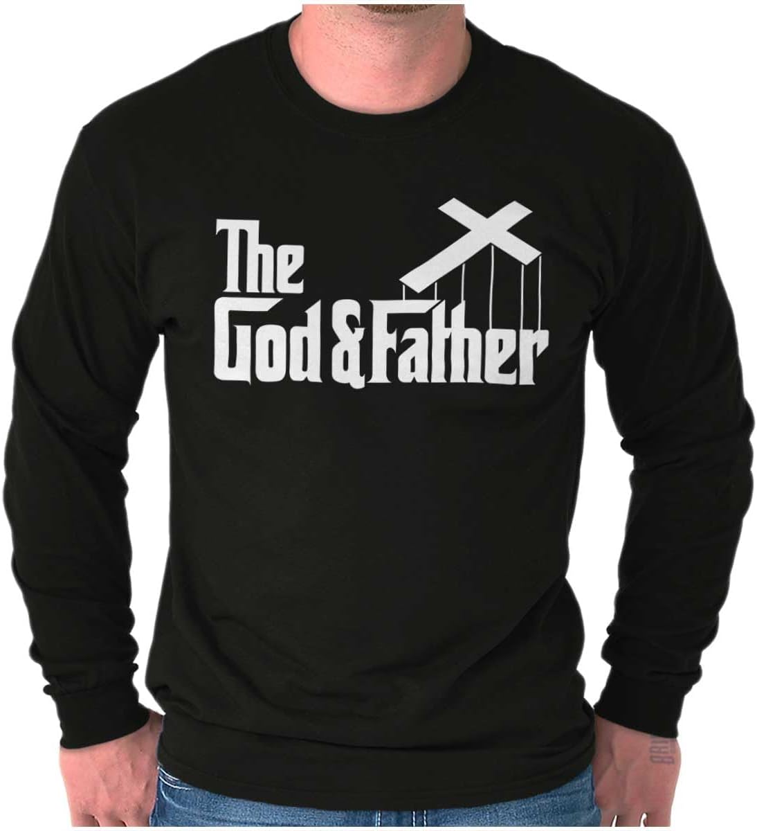 Funny Father's Italian Mafia Puppet Movie Logo Men's Long Sleeve Graphic Tshirt - The God and Father Black