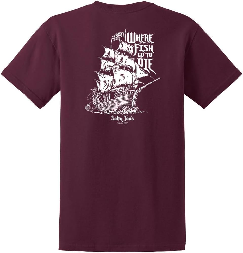 SALTY JOES Men's Skeleton Ship Logo Heavyweight Tees - Athletic Maroon \/ White Skeleton Ship Logo