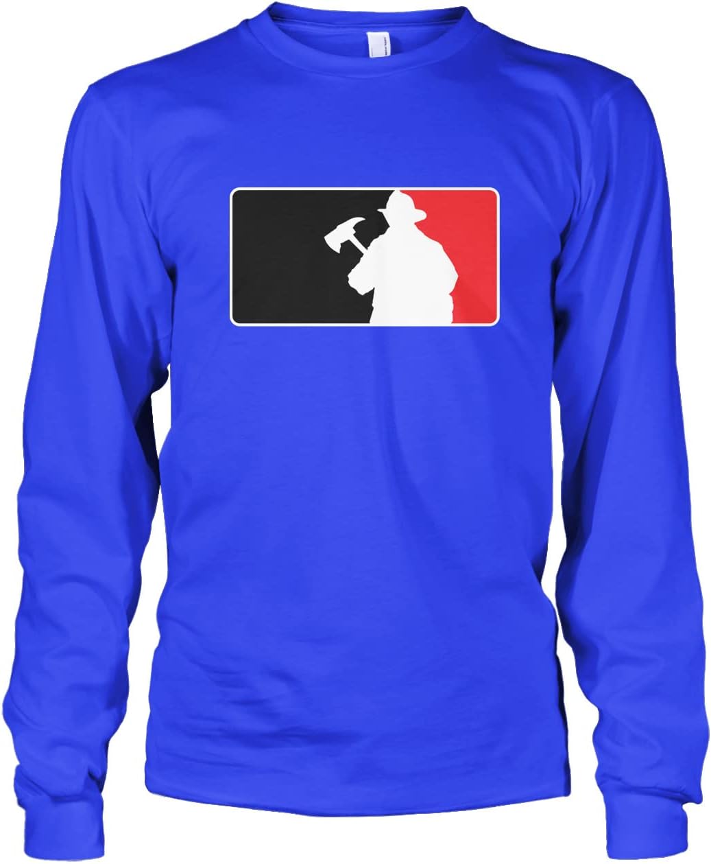 Men's Firefighter Baseball Emblem Fire Fighter Flag Long Sleeve T-shirt - Royal Blue