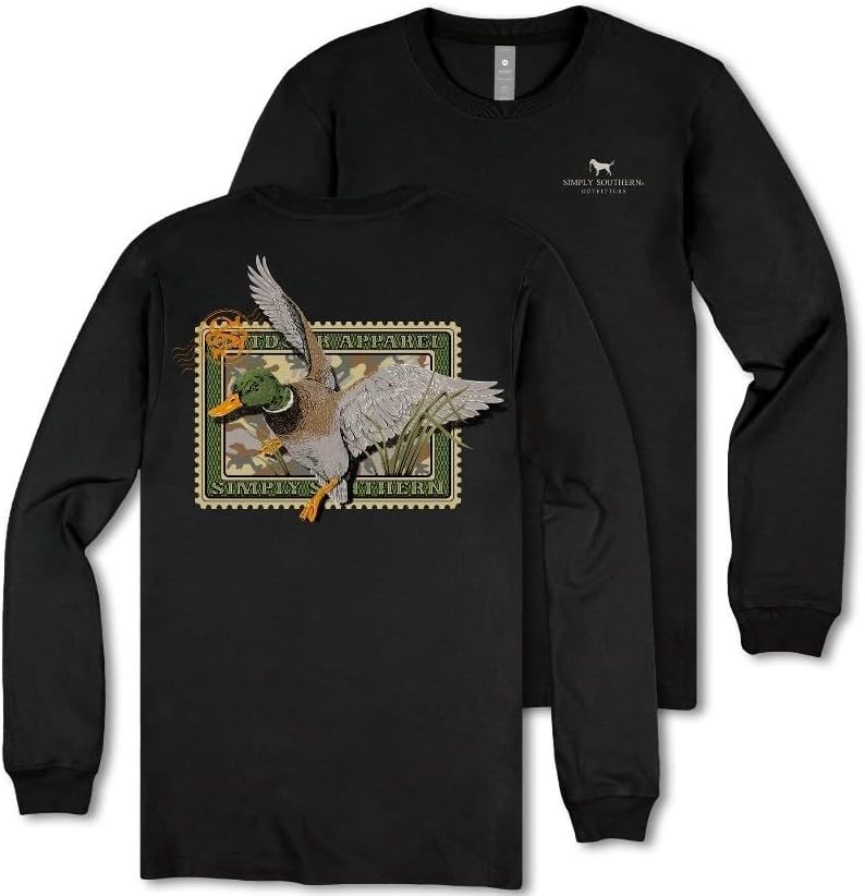 Simply Southern Duck Stamp - Camo - Adult Long Sleeve - Black