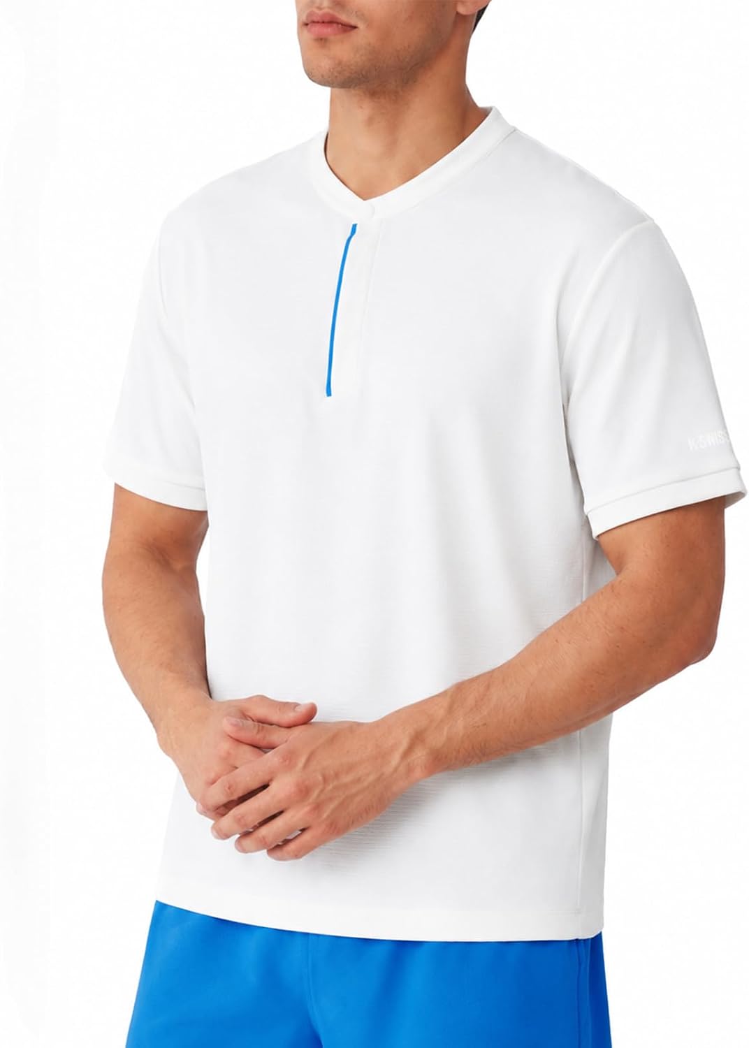 K-Swiss Men's Tennis Henley Shirt Pickleball Tshirts - White