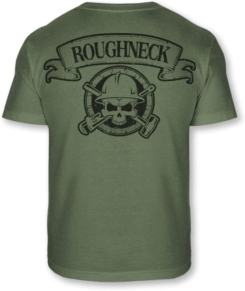 Roughneck Skull Crossbones T-Shirt - Oilfield Worker Skull Tee - A113 - As Pictured