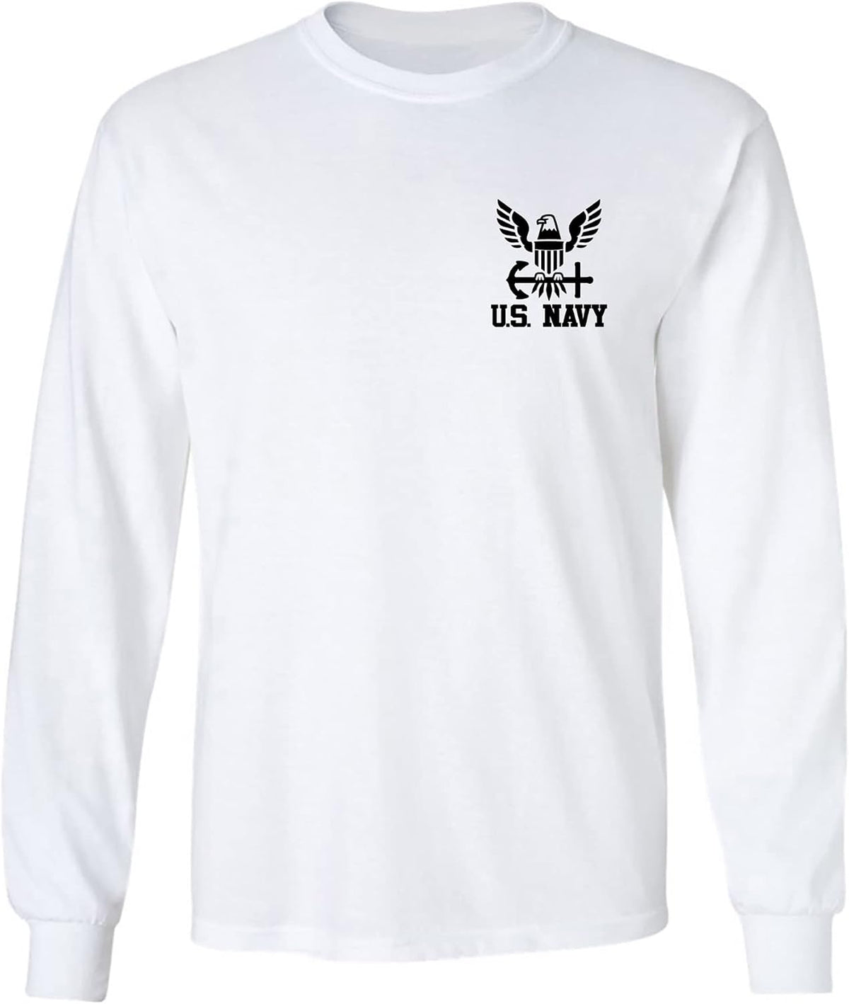 U.S. Navy Anchor Left Chest Adult Long Sleeve T-Shirt - White