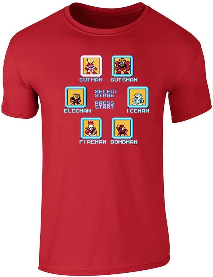Mega Man Classic Stage Select Video Game T-Shirt Adult T-Shirt - Sstee | Red