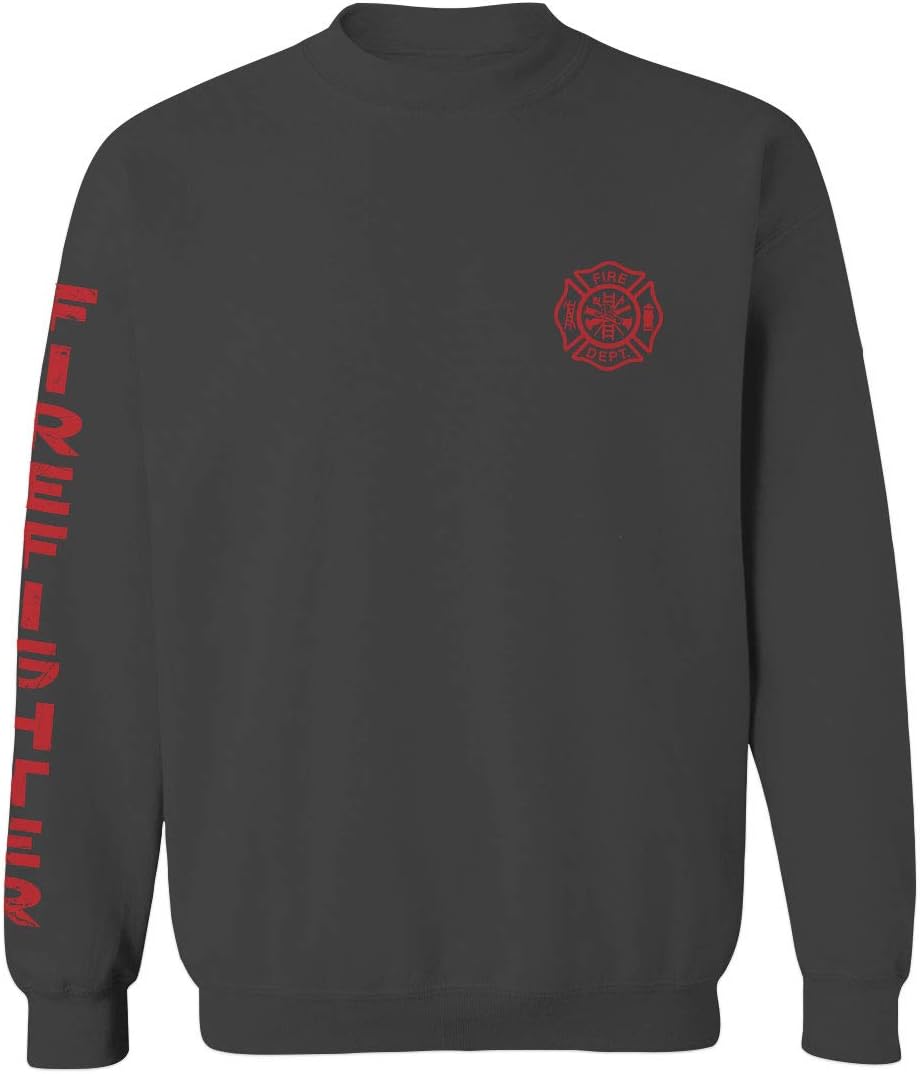 0121. America Patriotic Firefighter Support Seal Thin Red Line Fonts Fireman Men's Crewneck Sweatshirt - Charcoal