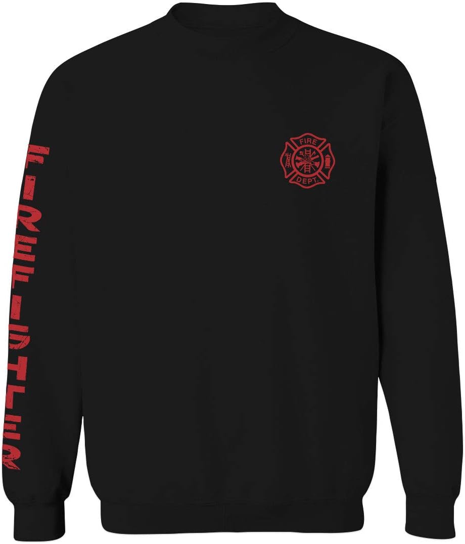 0121. America Patriotic Firefighter Support Seal Thin Red Line Fonts Fireman Men's Crewneck Sweatshirt - Black