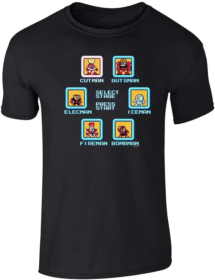 Mega Man Classic Stage Select Video Game T-Shirt Adult T-Shirt - Sstee | Black