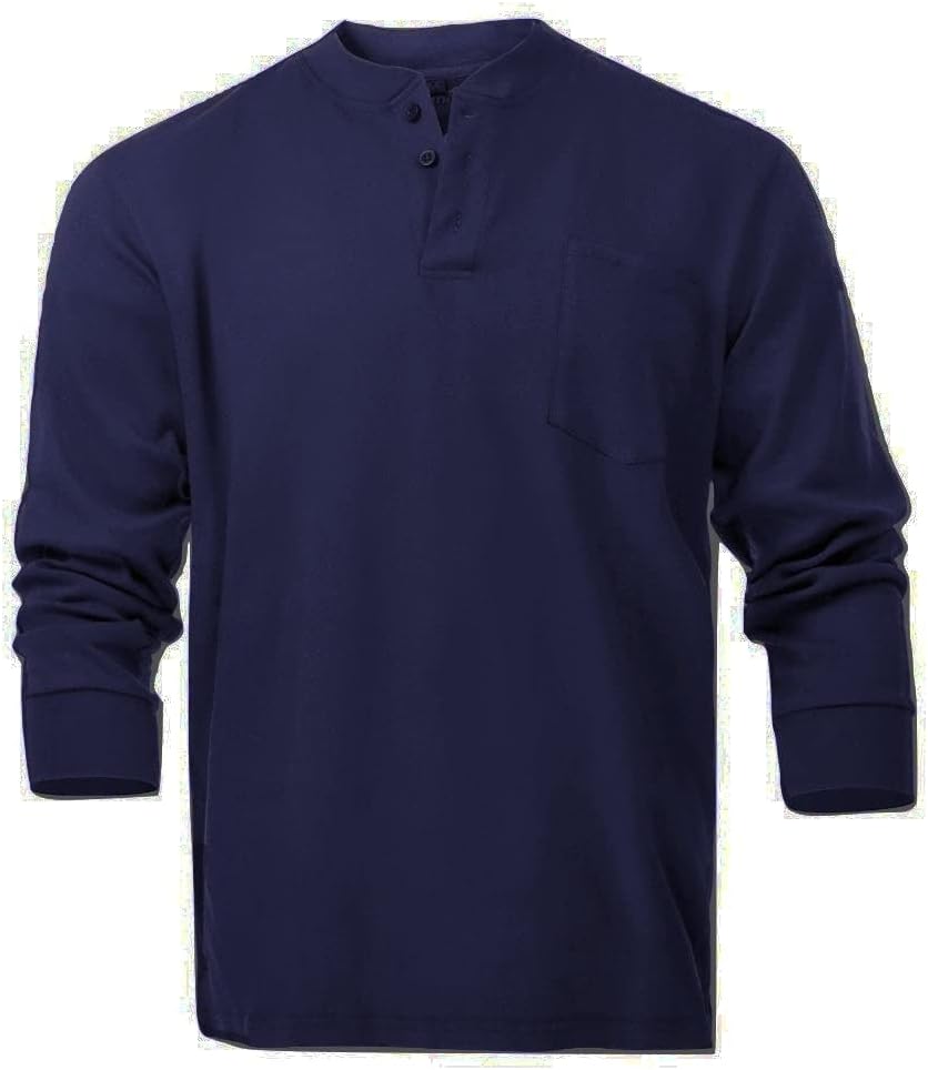 Flame Resistant FR Henley Style T-Shirts - Navy Blue