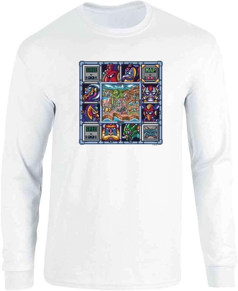 Mega Man Classic Stage Select Video Game T-Shirt Adult T-Shirt - Long Sleeve Tee | White
