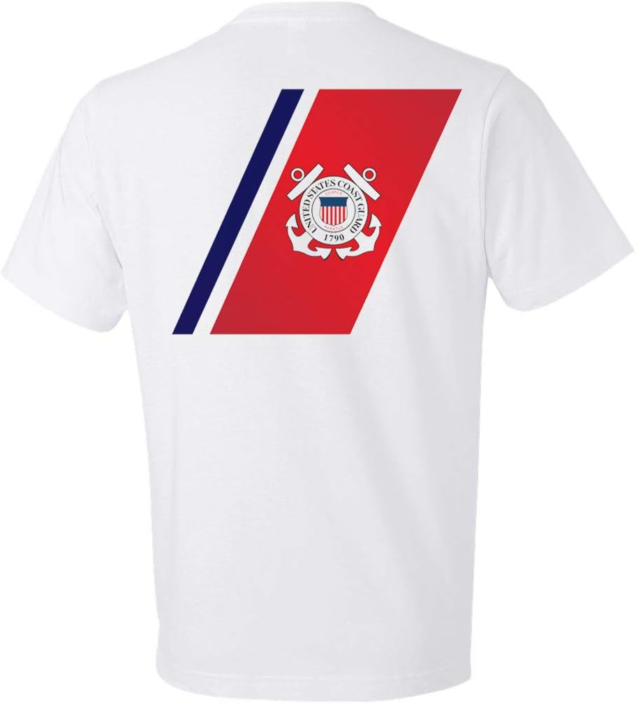 USCG US Coast Guard Racing Stripe Front & Back White T-Shirt USA - White