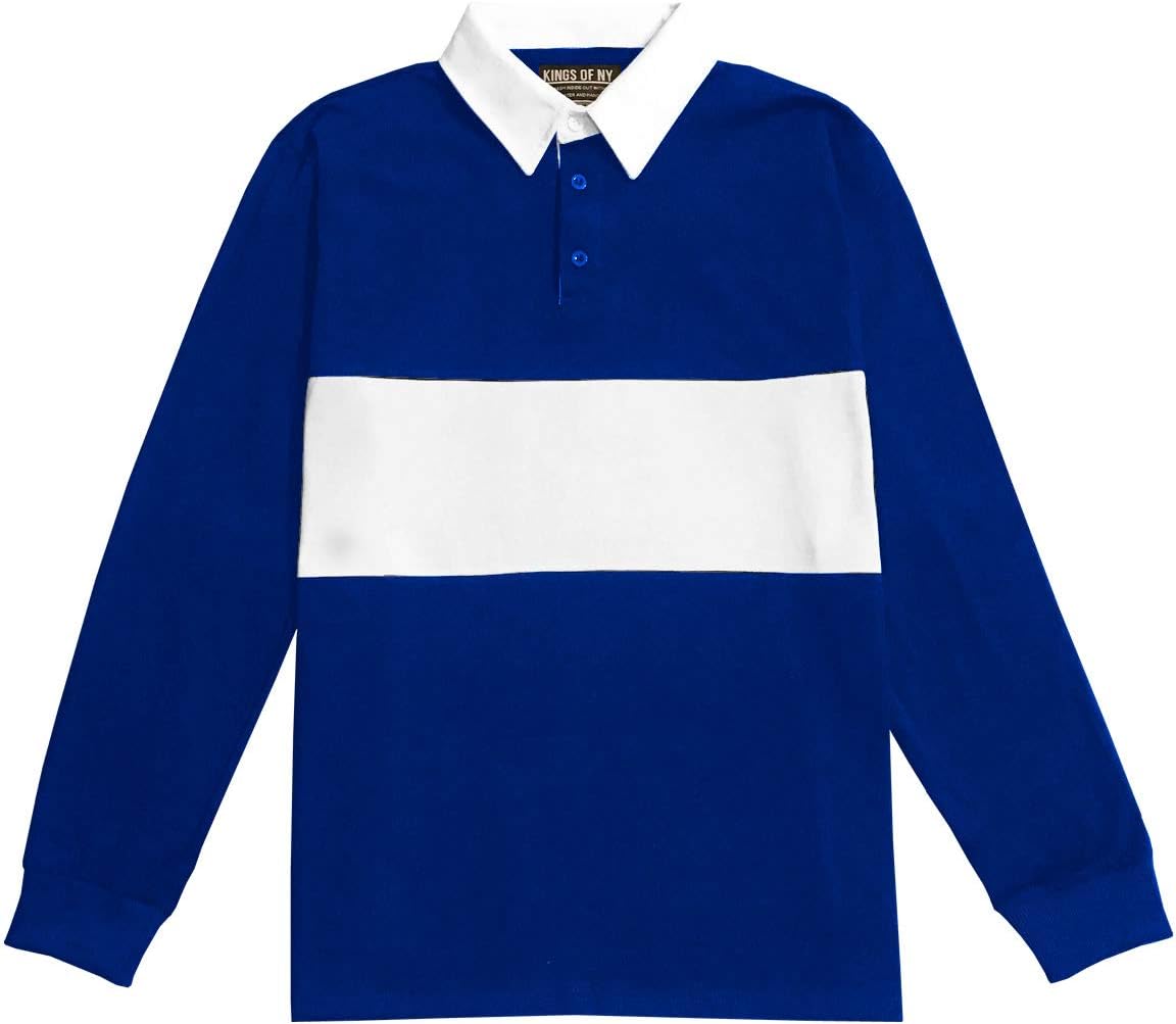 Kings Of NY Classic Mens Long Sleeve Sports Polo Rugby Shirt - Royal Blue