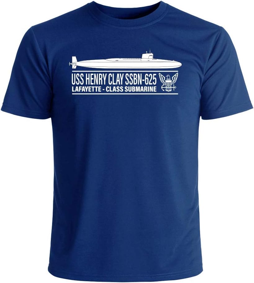 Military Productions US Navy USS Henry Clay SSBN-625 Submarine Silhouette T-Shirt Officially Licensed - Navy Blue