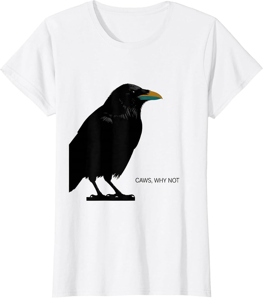 Women's Caws Why Not Midcentury Modern Crow Lover Humor T-Shirt - White