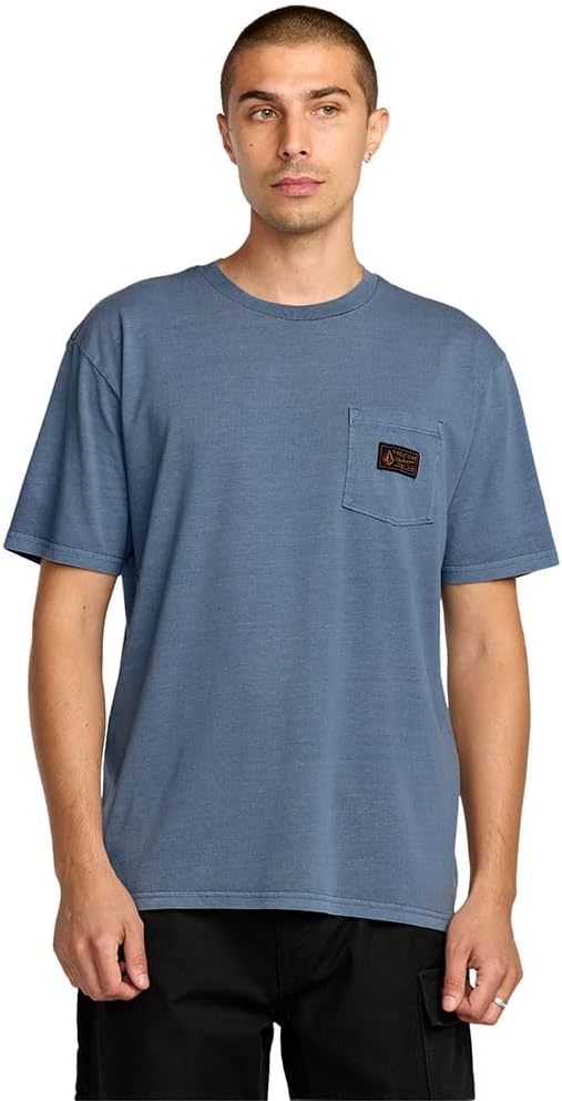 Volcom Men's Short Sleeve Workwear Pocket T-Shirt – Heavyweight Cotton Durable Tee - Blue Wash