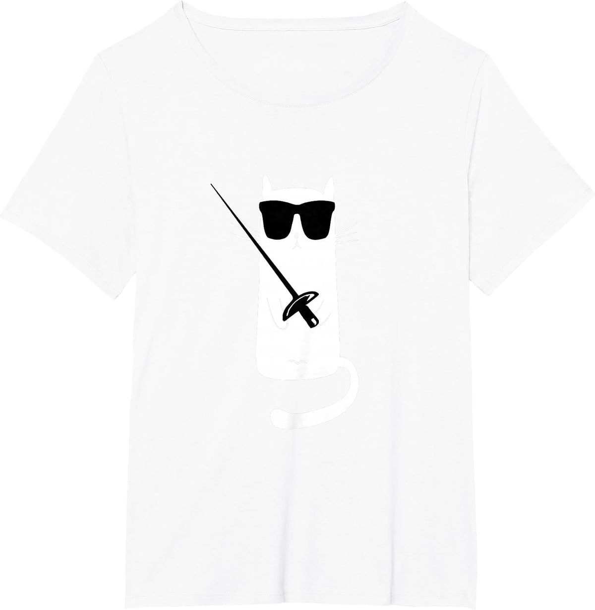 Funny Cat Wearing Sunglasses Fencing T-Shirt - White