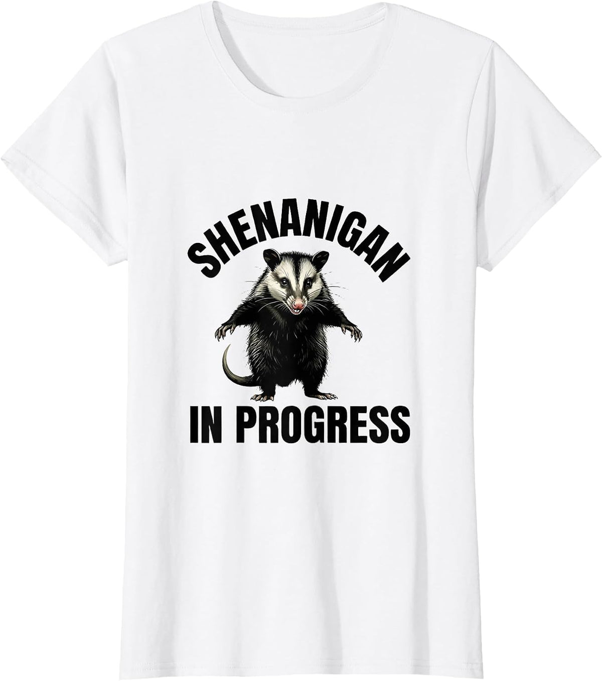 Shenanigan In Progress Mischievous Opossum Design T-Shirt - White