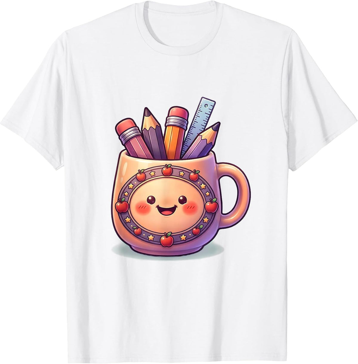 Men's First Grade Teacher Coffee Mug Pencils Rulers Graphic T-Shirt - White