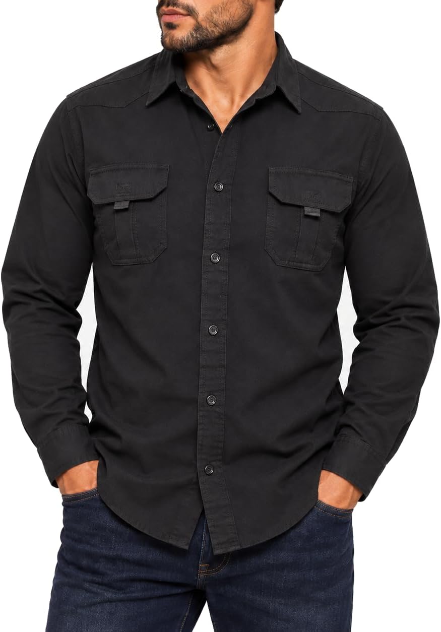 FREDD MARSHALL Men's Long Sleeve Cotton Denim Button-Down Shirt - Black