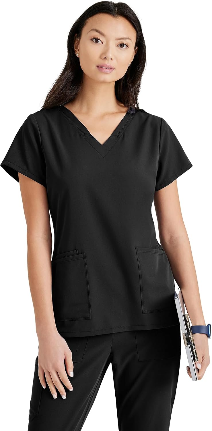 BARCO UNIFY Purpose V-Neck Scrub Top For Women, Classic Fit - Black