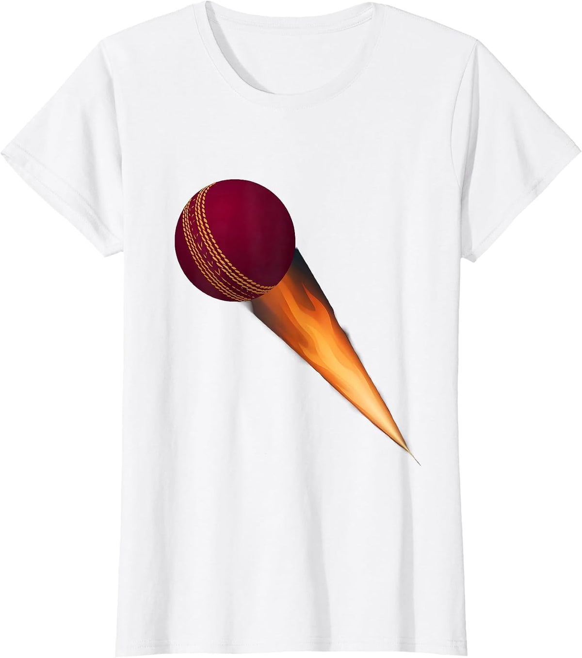 Women's Cricket Ball on Fire Blazing Through Dark Sky T-Shirt - White