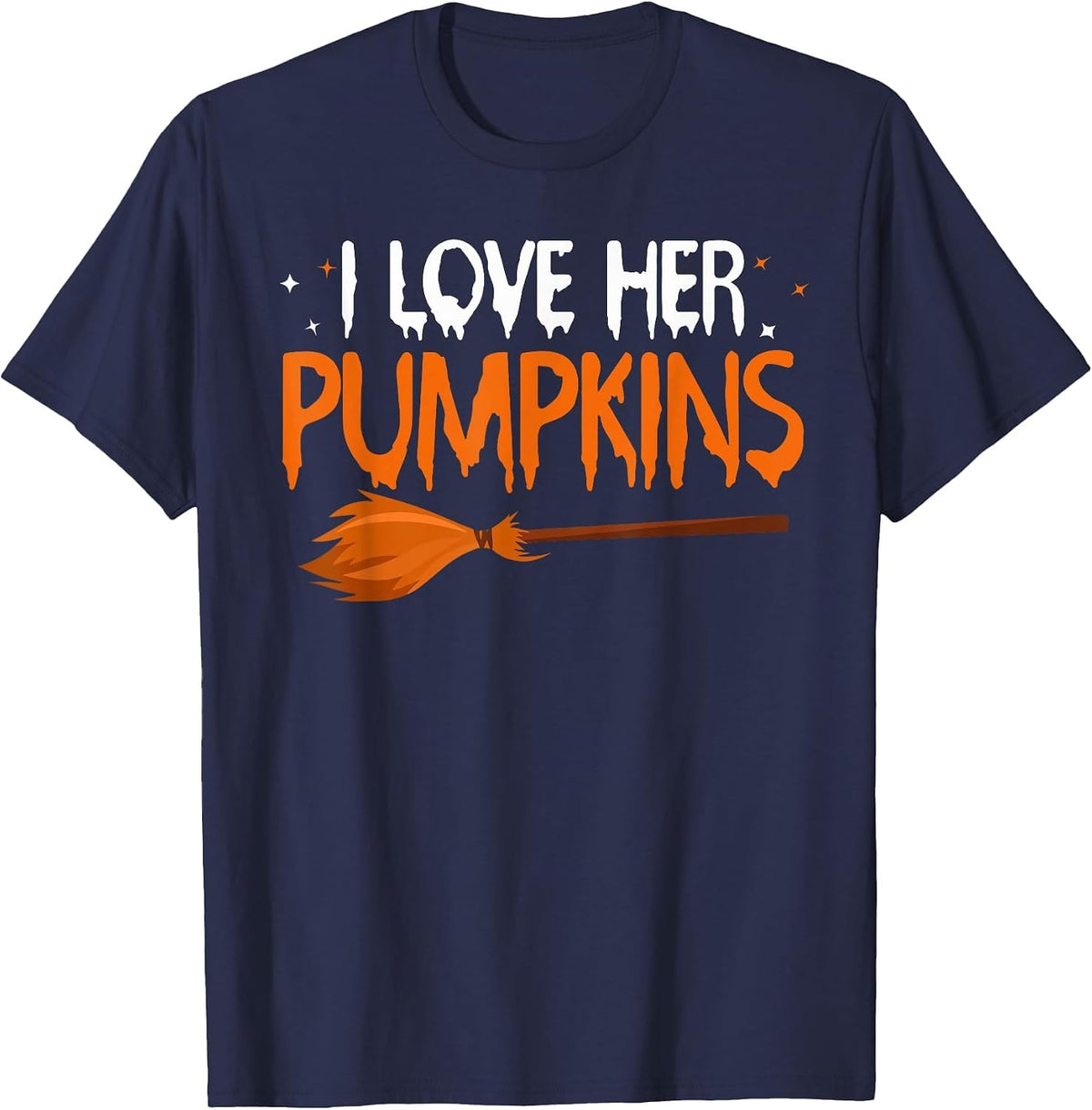 I Love His Broomstick I Love Her Pumpkins Halloween Couples T-Shirt - Navy Blue